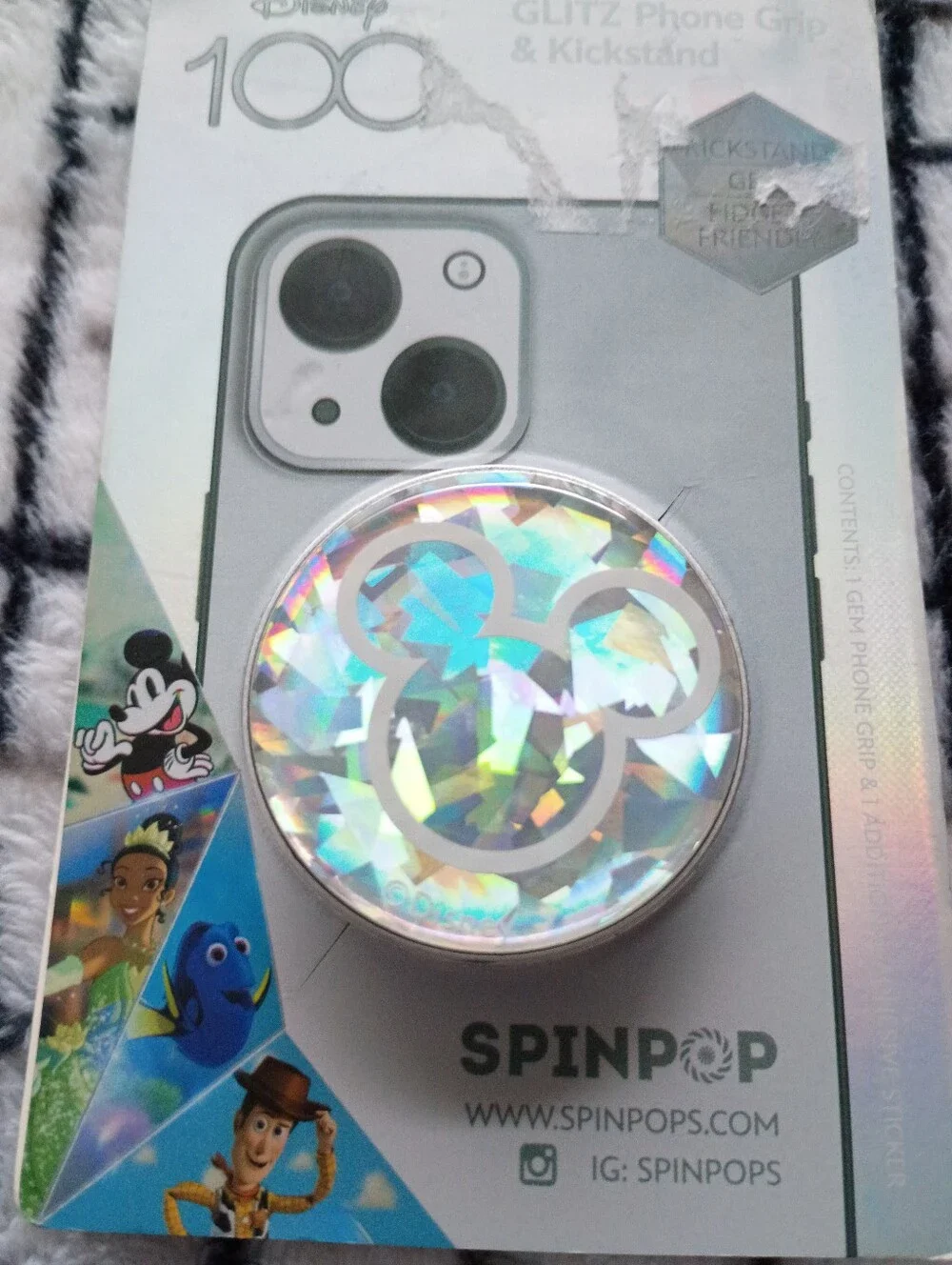 Disney Holographic Silver Mickey Glitz Phone Grip & Kickstand BRAND NEW